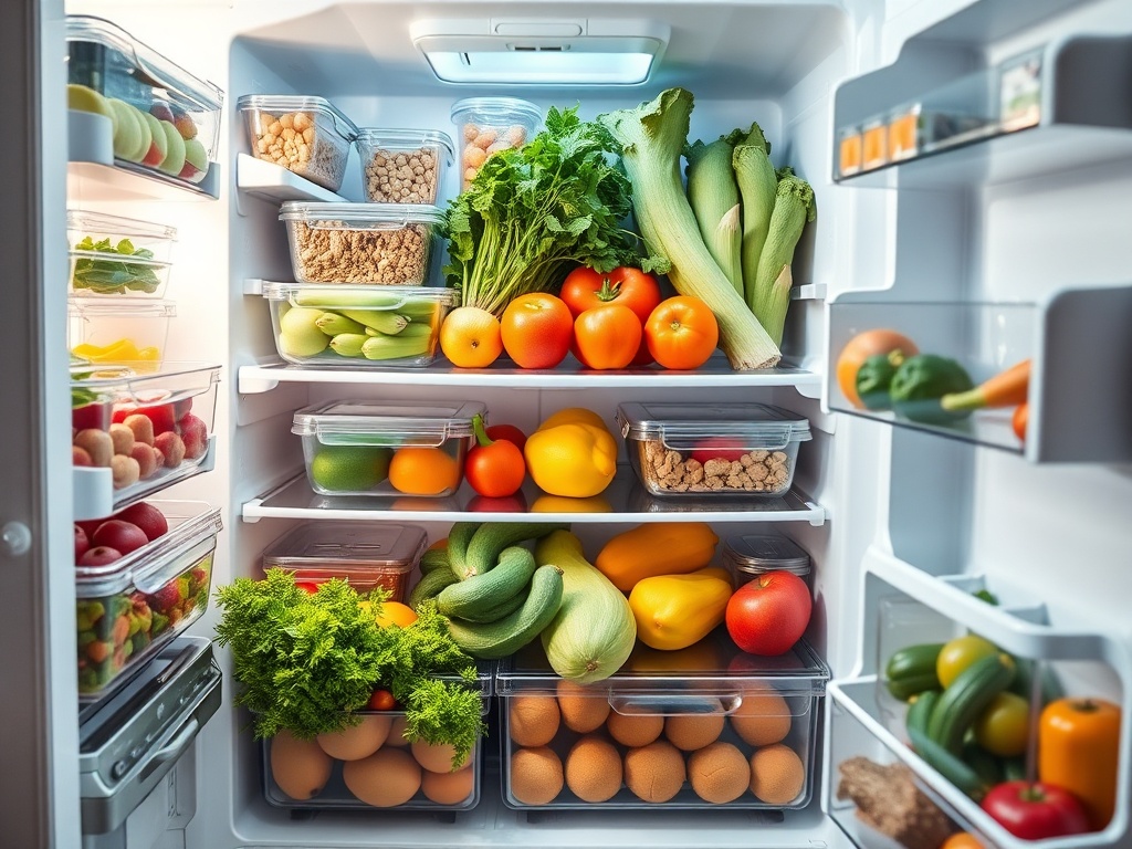 다양한 식재료가 용도별로 깔끔하게 정리된 냉장고 내부 모습